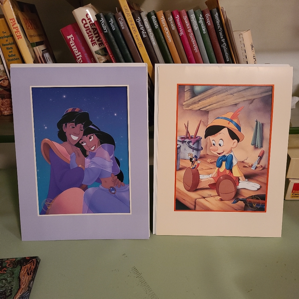 Vintage 1993 Disney Lithographs - Aladdin & Pinocchio